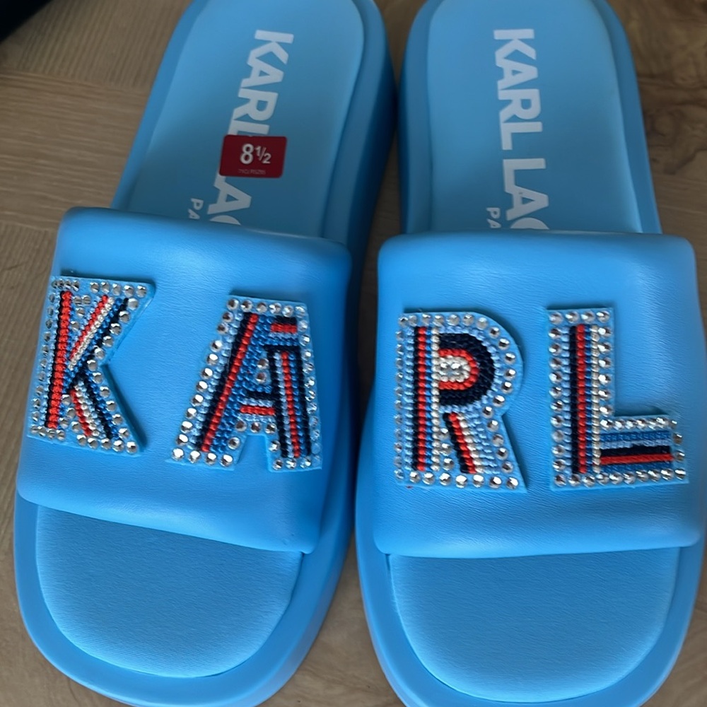 Karl LAGERFELD Women’s Platform Sandals Slip On Colour Light Blue Logo